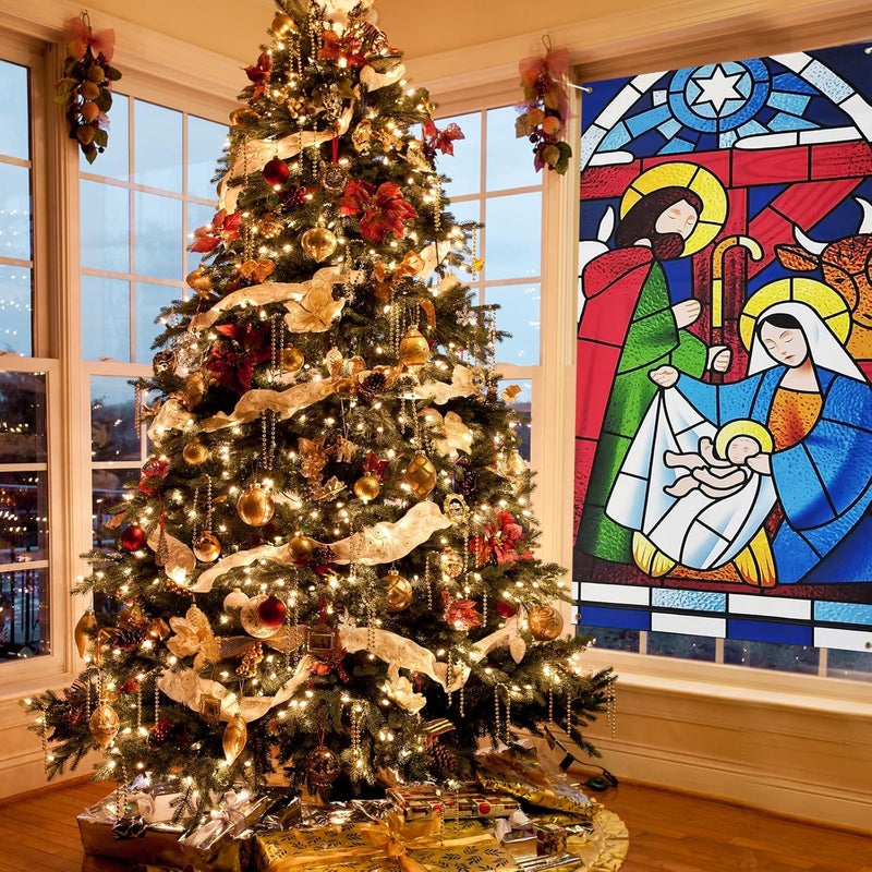 Zeptrix Christmas Door Cover Decorations,Jesus Nativity Scene Christmas Fabric Door Decoration Porch Sign Holy Night Outdoor Religious Front Door Banner Winter Holiday New Year Xmas Office Home Party Supplies - Image 5